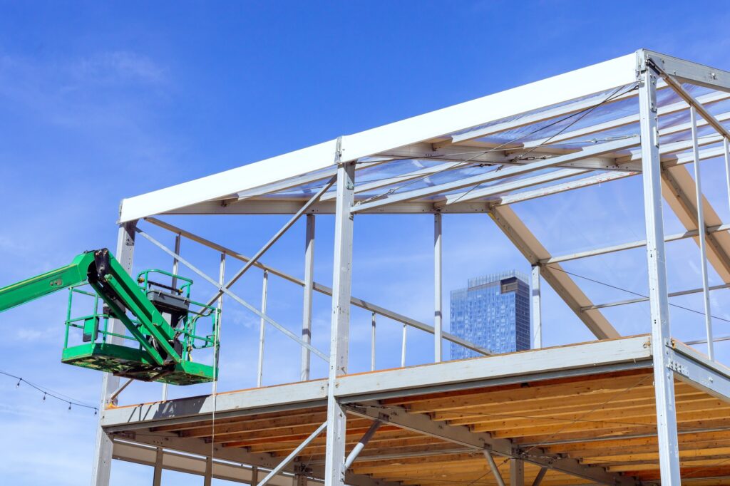 Currently, steel framework frame beams are being erected for an industrial commercial a building